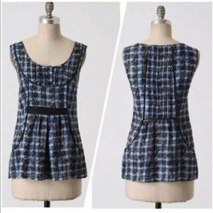 Odille Anthropologie Holmes Lens Silk Plaid Tank Blouse, Size 8
